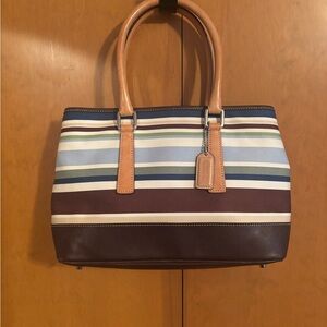 Coach Hampton Striped Canvas & Leather Tote Bag